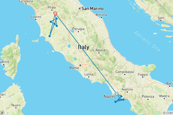 Carte du circuit Amalfi et Toscane -7 jours/6 nuits