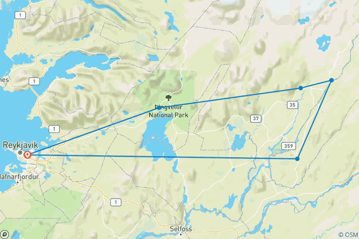 Karte von Golden Circle & Friðheimar privater Tagesausflug zum Bauernhof (nachhaltiger reisen)