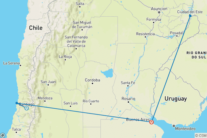 Carte du circuit Circuit privé sur mesure au Chili et en Argentine avec départ quotidien