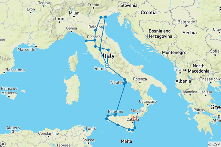 Kaart van Beste reis van Italië - 17 dagen