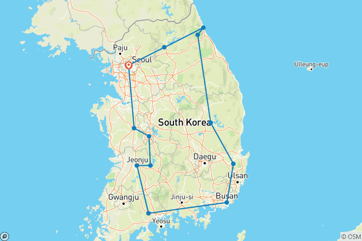 Kaart van PREMIUM ZUID-KOREA GROEPSREIS