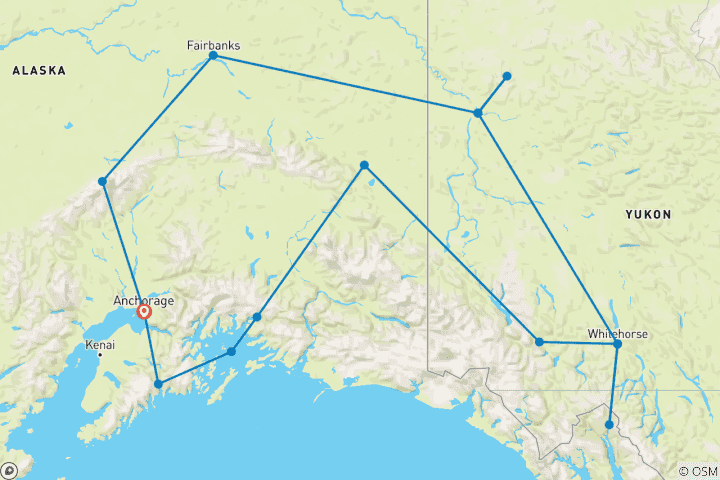 Karte von Höhepunkte Alaskas und des Yukon (ab/an Anchorage)