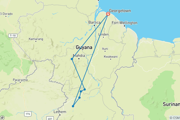 Carte du circuit Sur les traces du jaguar, du caïman et du fourmilier