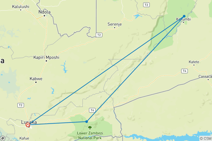 Map of Pure Nature Photography between Luangwa and Zambezi