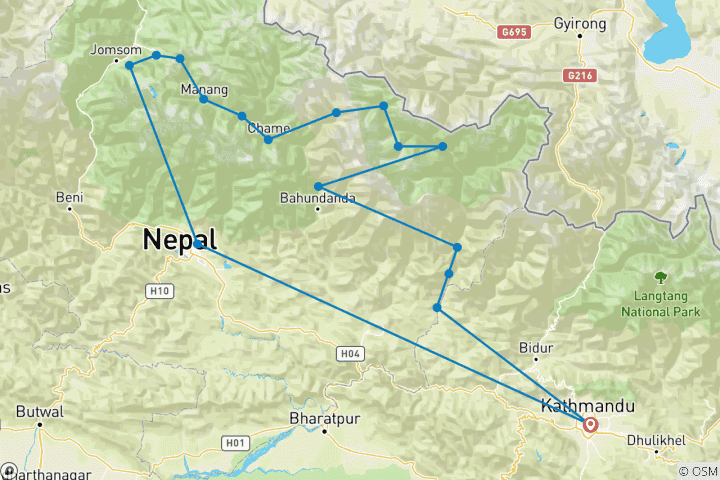 Carte du circuit Manaslu et Annapurna