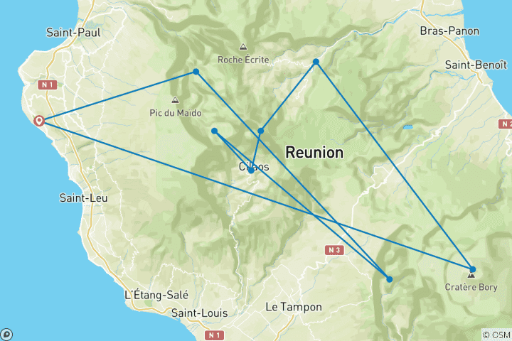 Carte du circuit Tropiques, volcans et mer