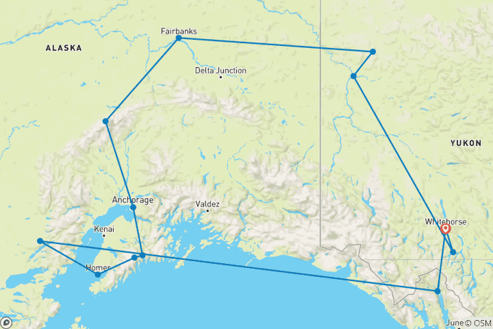 Karte von Goldrausch, Gletscher und Grizzly-Bären