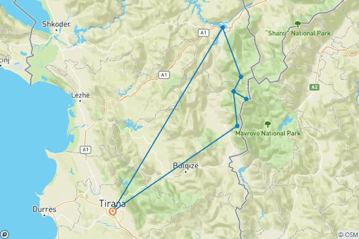 Map of Trekking on the High Scardus Trail to Albania's Highest Peak