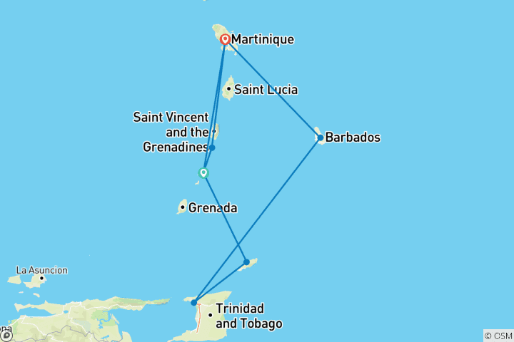 Kaart van Eilandhoppen in de caleidoscoop van het Caribisch gebied