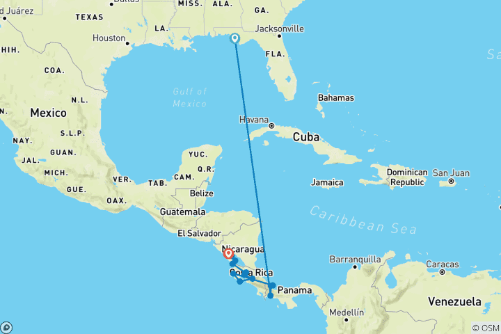 Map of TransCentral America (from Panama City to Managua)