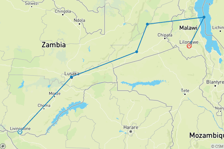 Karte von Entlang der Handelsroute (von Livingstone bis Lilongwe)