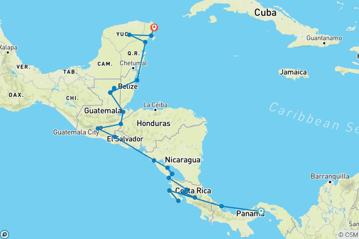 Karte von Abenteuer Transzentralamerika (von Panama Stadt bis Cancun)