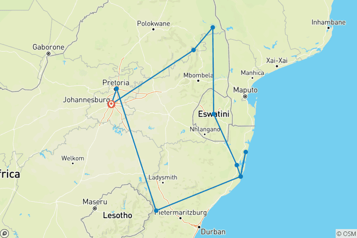 Carte du circuit Du parc national Kruger au Drakensberg