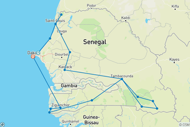 Map of Grand Tour Senegal with Calabash Festival