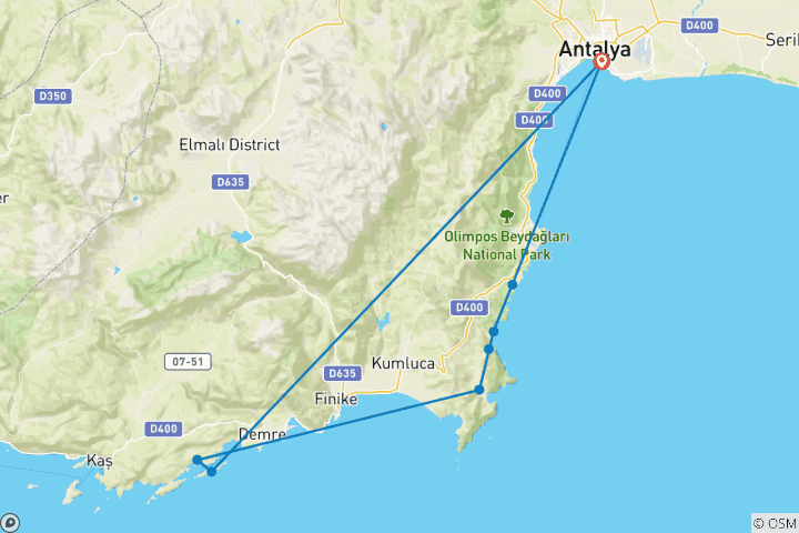 Map of Hiking Highlights in Eastern Lycia