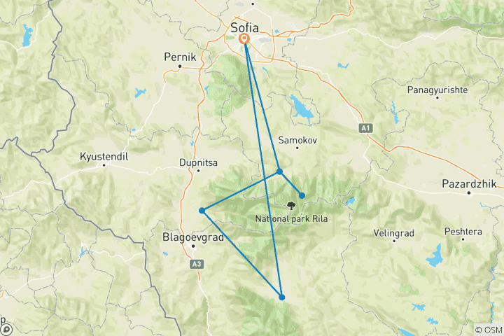 Map of Through the Rugged Pirin and Rila Mountains