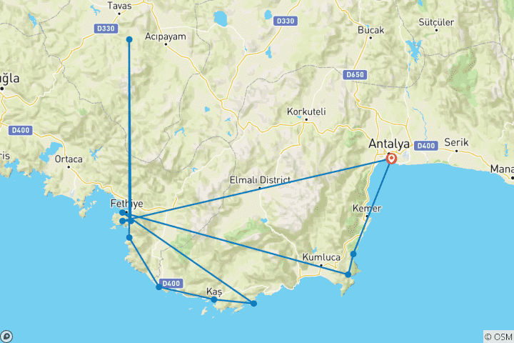 Map of Sunken Cities and Picturesque Bays on the Lycian Way