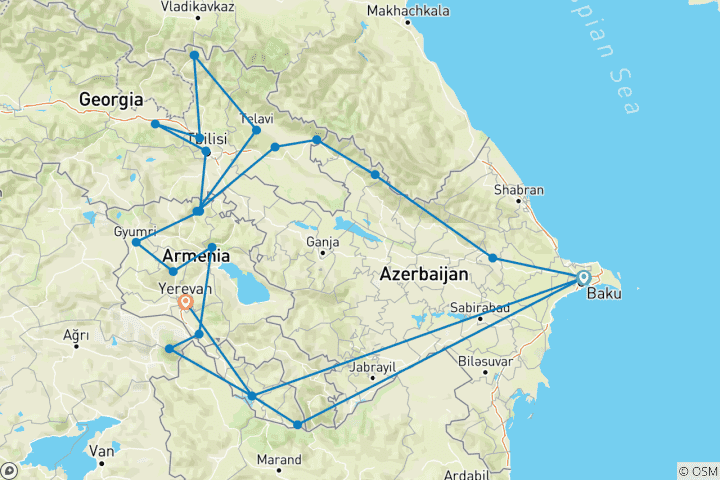 Karte von Transkaukasus – Grüße vom Balkon Europas (23 Destinationen)