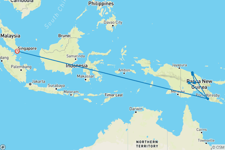 Carte du circuit Les hommes-crocodiles, les oiseaux de paradis et les guerriers à perruque