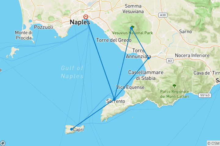 Carte du circuit Saveurs de Sorrente et d'Amalfi, visite privée