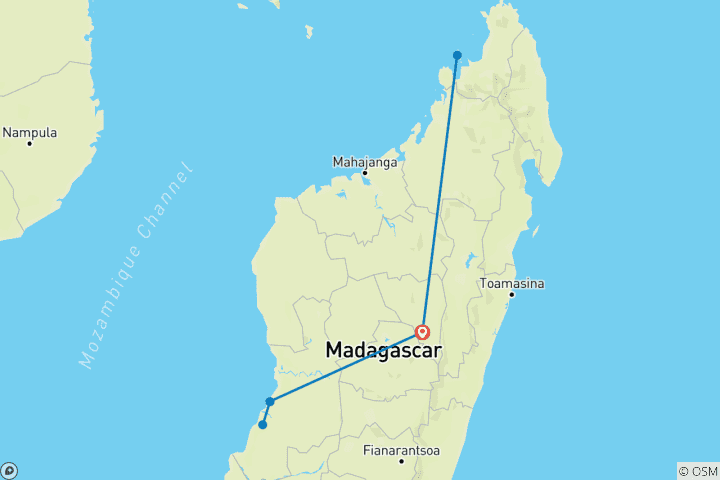 Carte du circuit Madagsacar Tours ; 10 jours/9 nuits