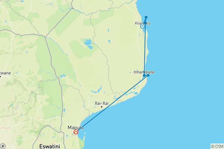 Carte du circuit De Vilanculos à Maputo 6 nuits/7 jours