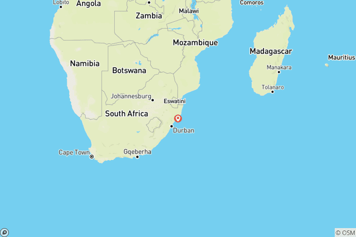 Map of Four-Day Safari in Beautiful Kwa-Zulu Natal, South Africa