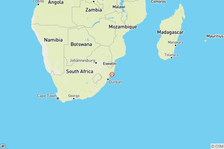 Map of Four-Day Safari in Beautiful Kwa-Zulu Natal, South Africa