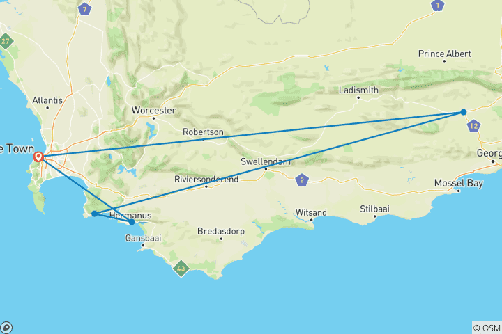 Carte du circuit Sanbona Wildlife Safari et; Garden Route 5Jours/4Nuits