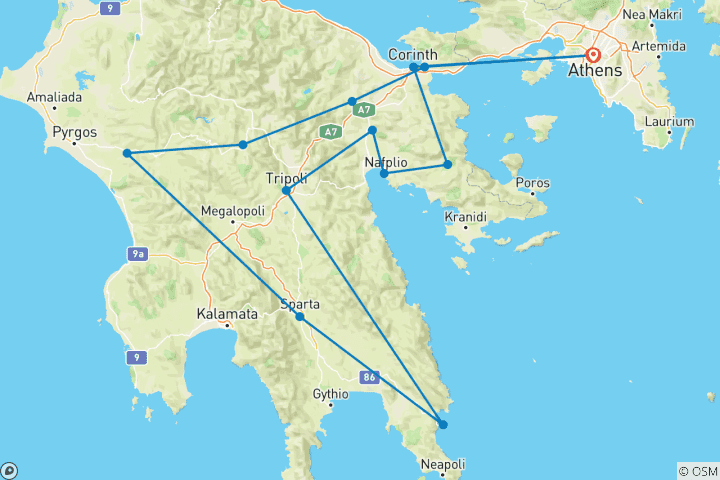 Carte du circuit Routes des vins du Péloponnèse - 4 jours Privé, guidé, historique, culinaire