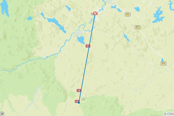 Carte du circuit Circuit privé sur mesure de 4 jours en Finlande pour les aurores boréales