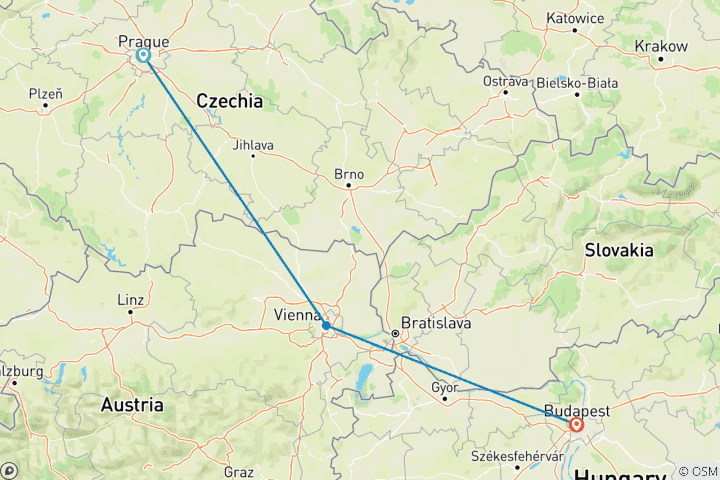 Carte du circuit Voyage à Prague, Vienne et Budapest