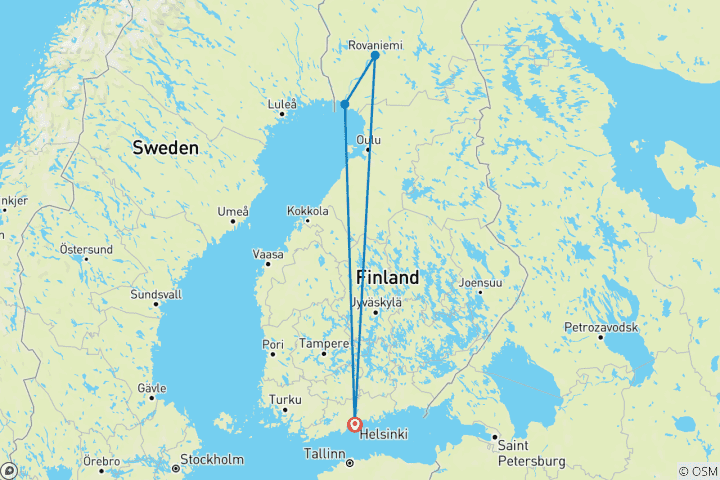 Map of Tailor-Made Finland Adventure to Lapland