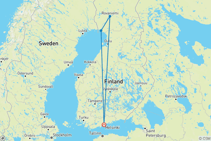 Mapa de Aventura a Laponia por Finlandia personalizada
