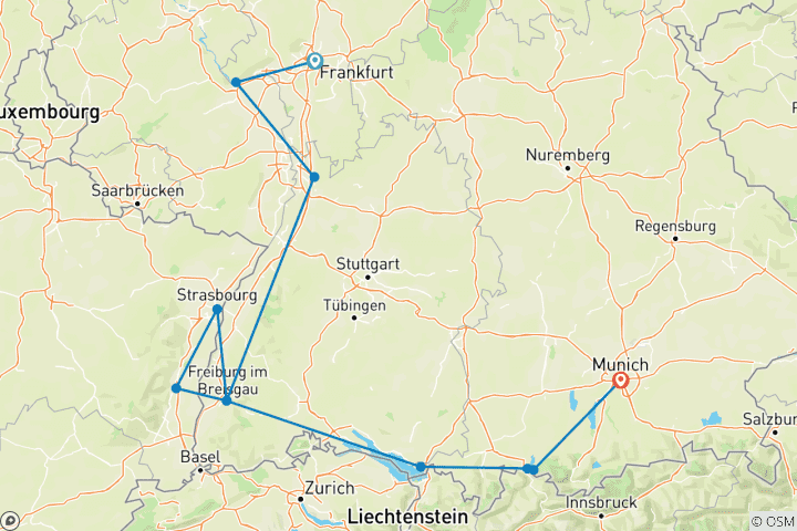 Map of Tailor-Made Private Germany Tour to Bavaria with Daily Departure