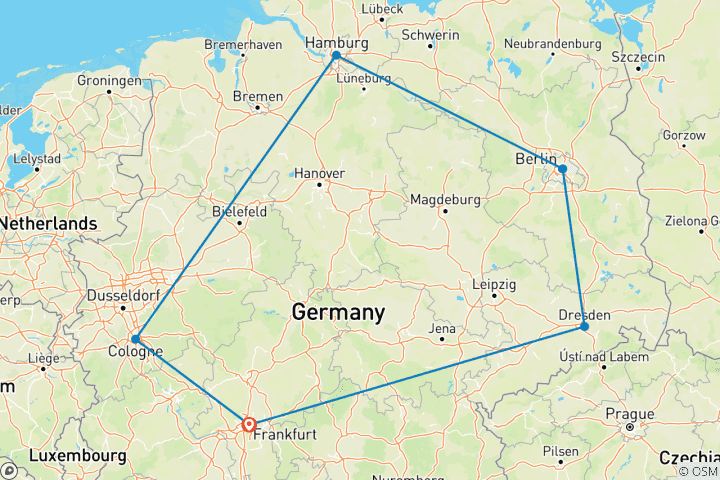 Carte du circuit Voyage personnalisé de 7 jours en Allemagne pour les familles, départ quotidien et voiture privée