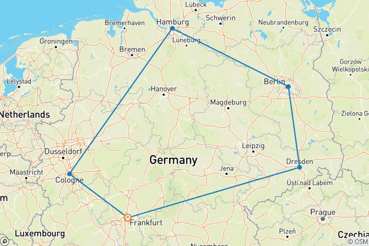 Map of Customized Germany Train Trip with Daily Departure