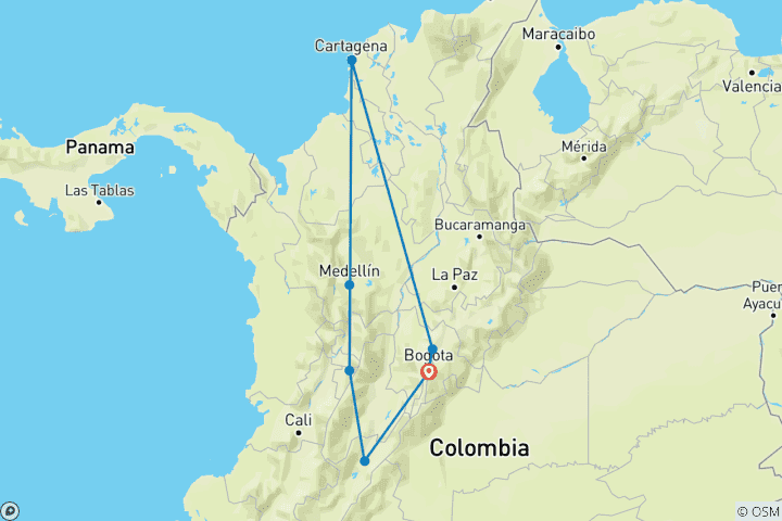 Map of Viva Colombia 9 Days Tour