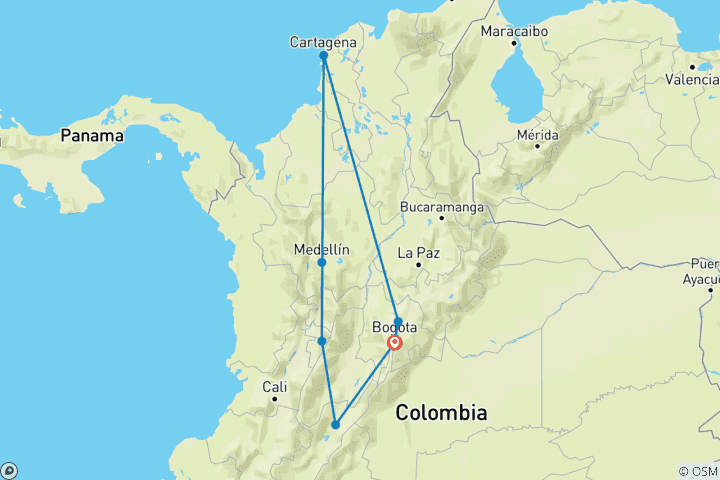 Kaart van Viva Colombia 9 Dagen Tour