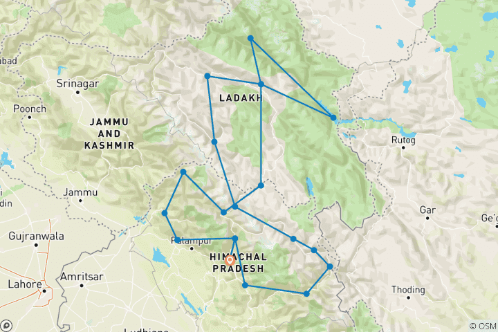 Map of Himalayan Marathon, The Boss of All Rides - Royal Enfield Motorcycle Tour