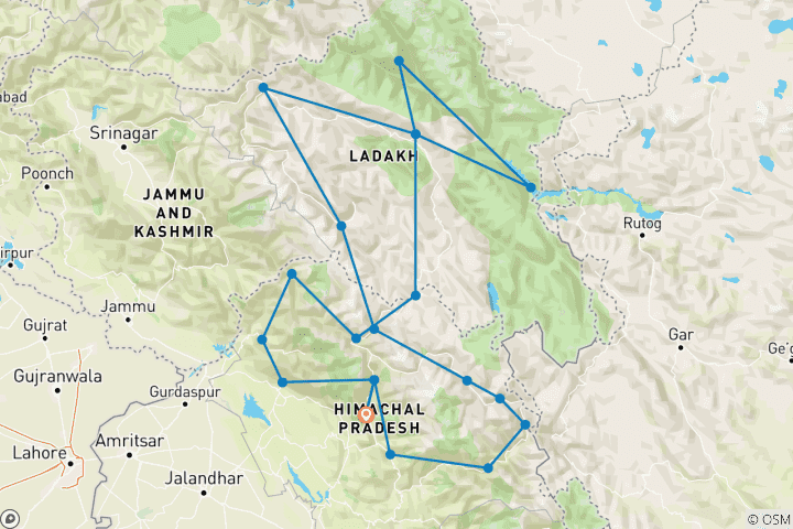 Mapa de Maratón del Himalaya, el jefe de todos los viajes - viaje en moto Royal Enfield