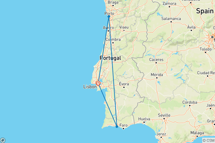 Carte du circuit Portugal : Lisbonne, Algarve tout compris avec croisière dans la vallée du Douro
