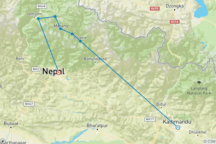 Map of Annapurna Circuit Trek 6 Days