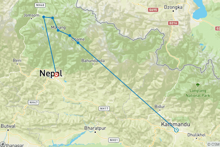 Karte von Annapurna Circuit Trek 6 Tage