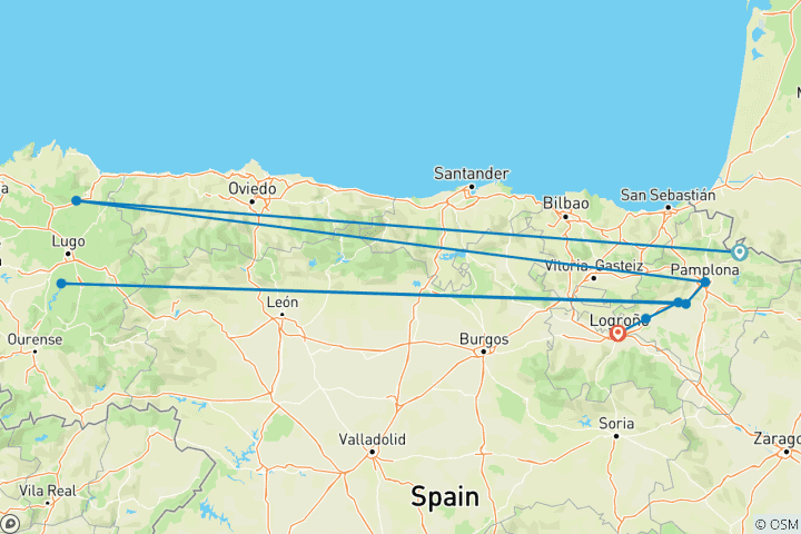 Karte von Französischer Jakobsweg von Roncesvalles nach Logroño (8 Tage)