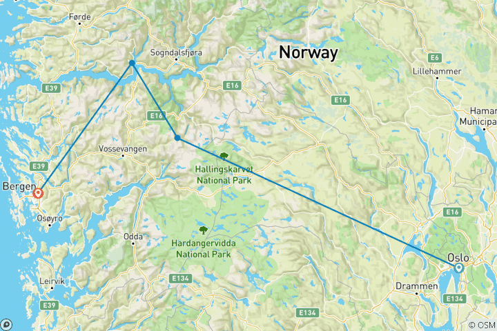 Carte du circuit Excursion privée sur mesure en Norvège dans le pittoresque Sognefjord