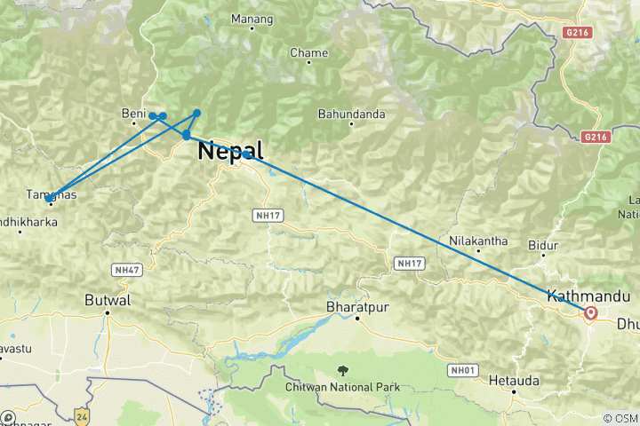 Map of Annapurna Himalaya View Trek 9 Days