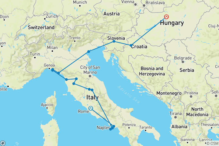 Carte du circuit L'iconique Italy - Rome → Budapest (2024)