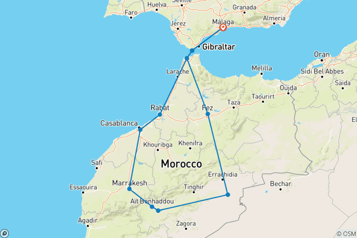 Carte du circuit Circuit de 8 jours au Maroc, le grand désert