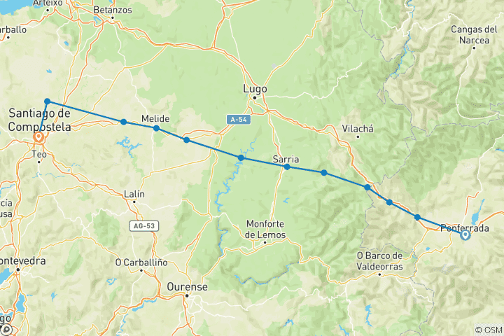 Karte von Französischer Jakobsweg von Ponferrada nach Santiago de Compostela (13 Tage)